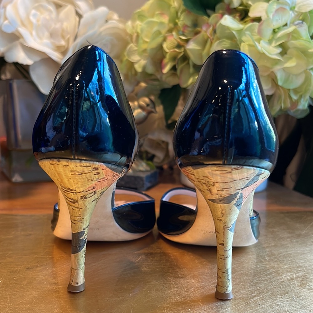 Emilio Pucci Open Toe Heels in Black Patent Leather